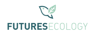 a logo with a bird and leaves Futures Ecology