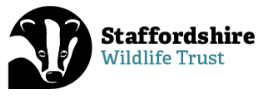 a black and blue logo. Staffordshire Wildlife Trust.